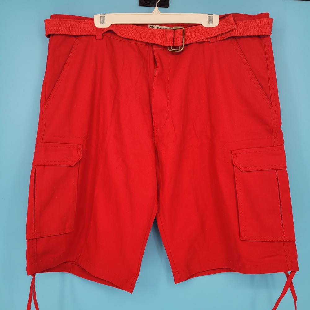 Noiz Cargo Shorts Mens 44 Red Belted Streetwear Cotton KP420 Utility punk skater